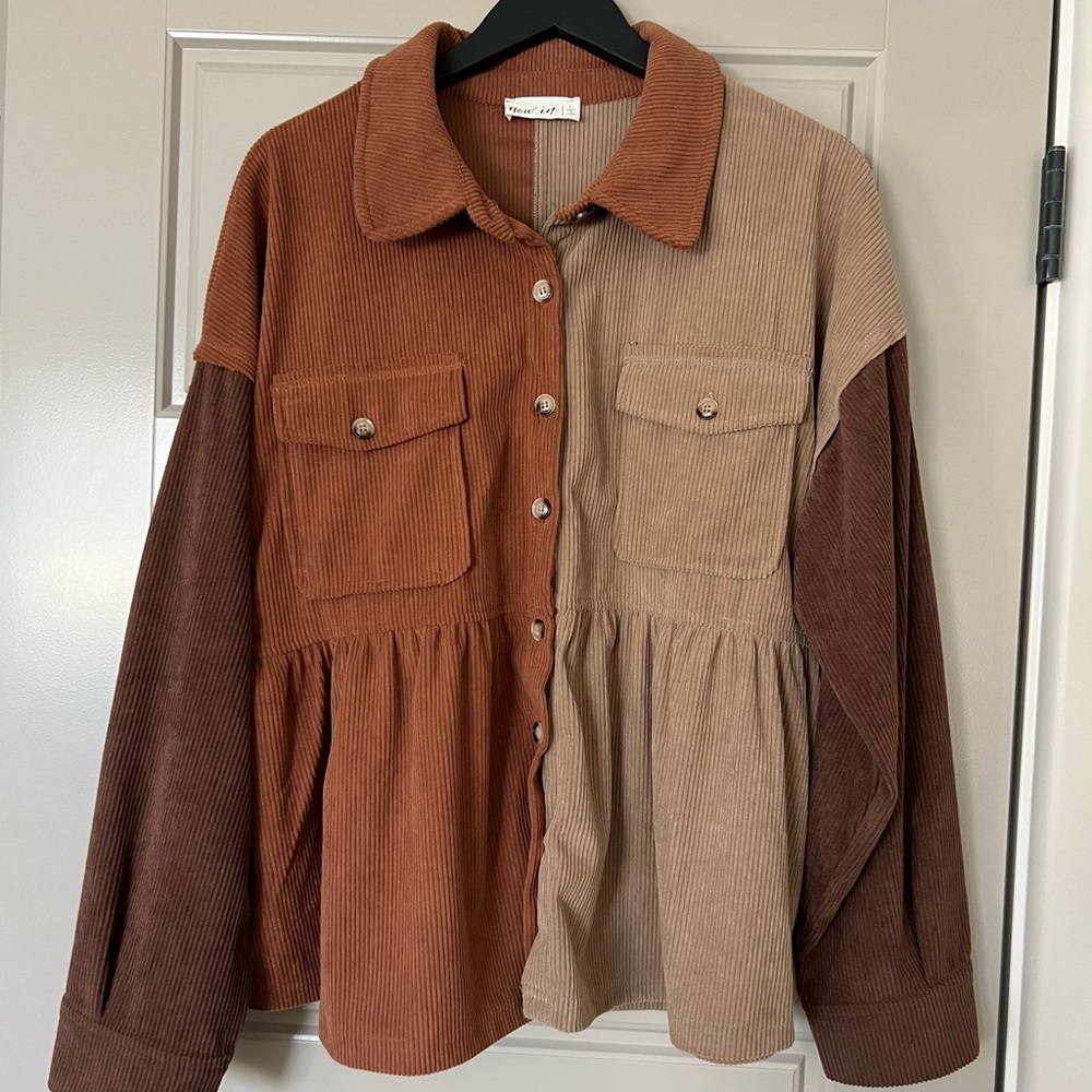 Color block Corduroy Shacket - Brown and Tan